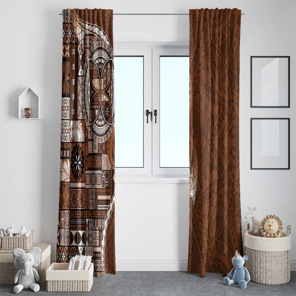 Samoan Siapo Art Tattoo Polynesian Pattern Window Curtain Brown Color - Polynesian Pride