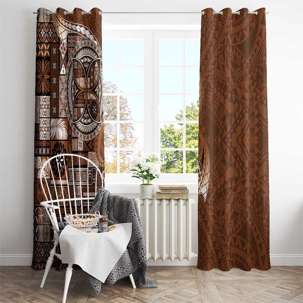 Samoan Siapo Art Tattoo Polynesian Pattern Window Curtain Brown Color - Polynesian Pride