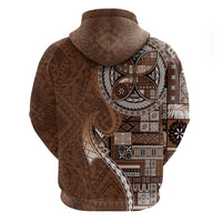Samoan Siapo Art Tattoo Polynesian Pattern Zip Hoodie Brown Color - Polynesian Pride