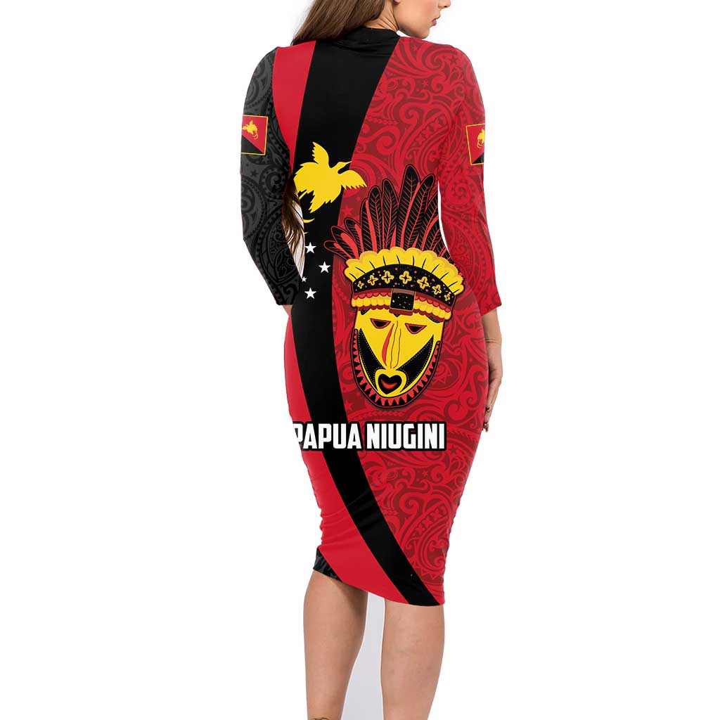 Papua New Guinea Mask Festival Family Matching Long Sleeve Bodycon Dress and Hawaiian Shirt Papua Niugini Tribe Mask Melanesian Pattern