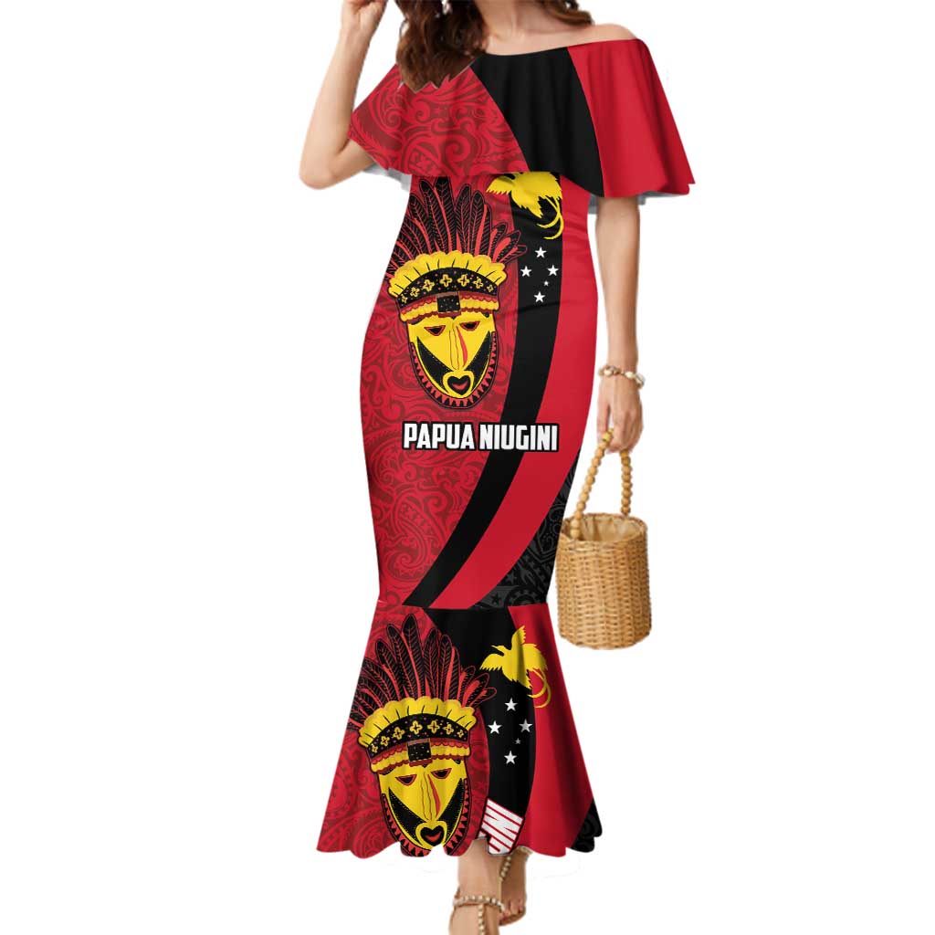 Papua New Guinea Mask Festival Family Matching Mermaid Dress and Hawaiian Shirt Papua Niugini Tribe Mask Melanesian Pattern