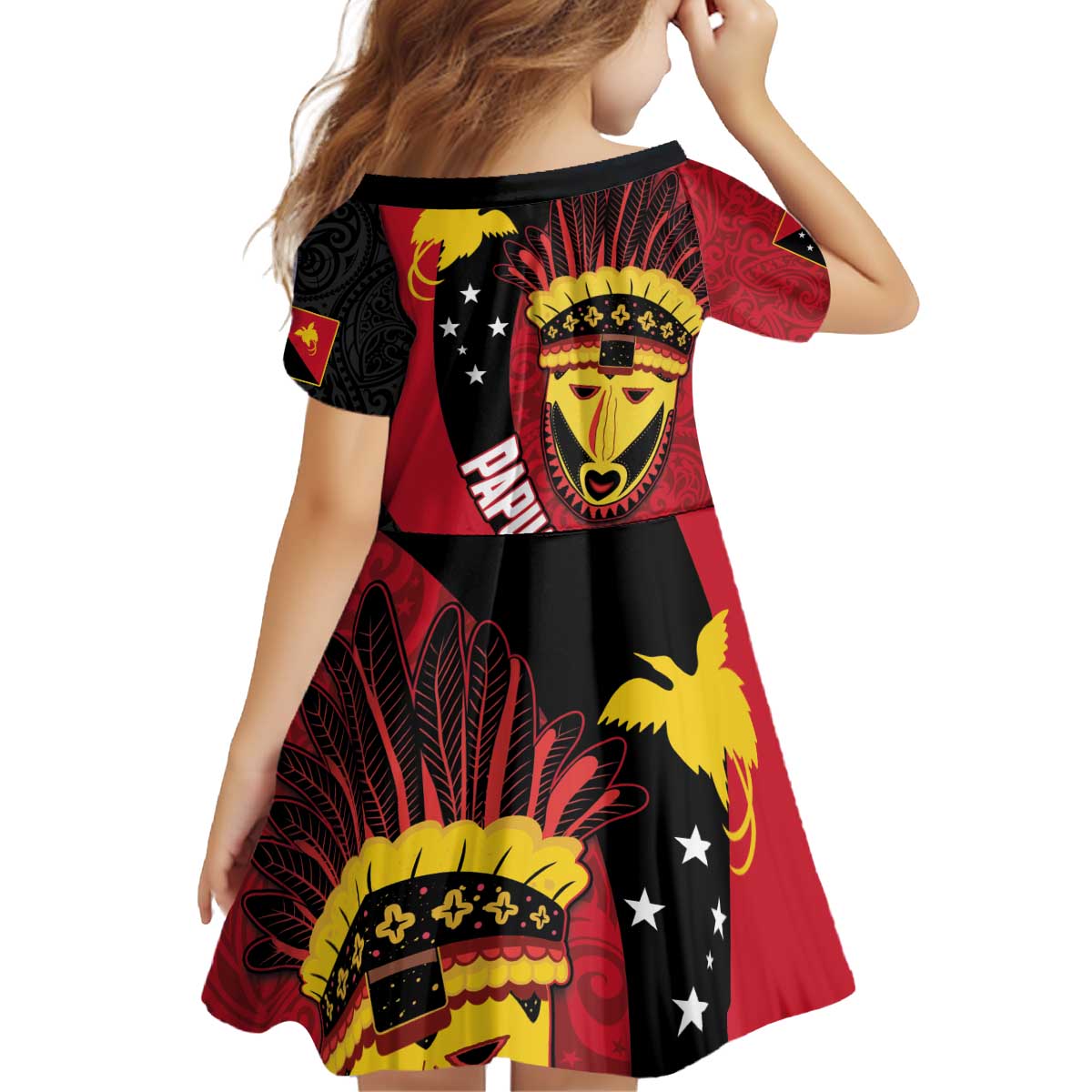 Papua New Guinea Mask Festival Family Matching Off Shoulder Short Dress and Hawaiian Shirt Papua Niugini Tribe Mask Melanesian Pattern