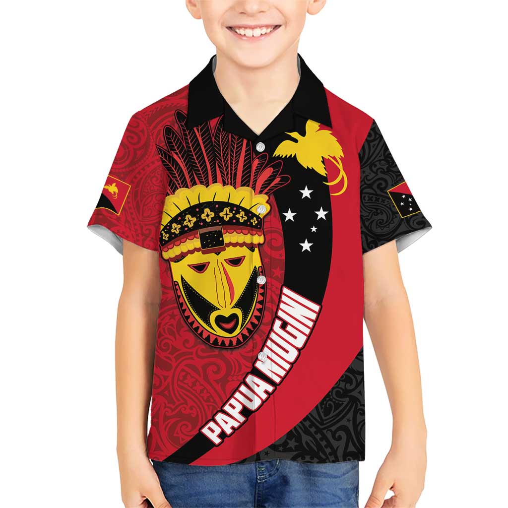 Papua New Guinea Mask Festival Kid Hawaiian Shirt Papua Niugini Tribe Mask Melanesian Pattern