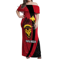 Papua New Guinea Mask Festival Off Shoulder Maxi Dress Papua Niugini Tribe Mask Melanesian Pattern LT03 Women Red - Polynesian Pride