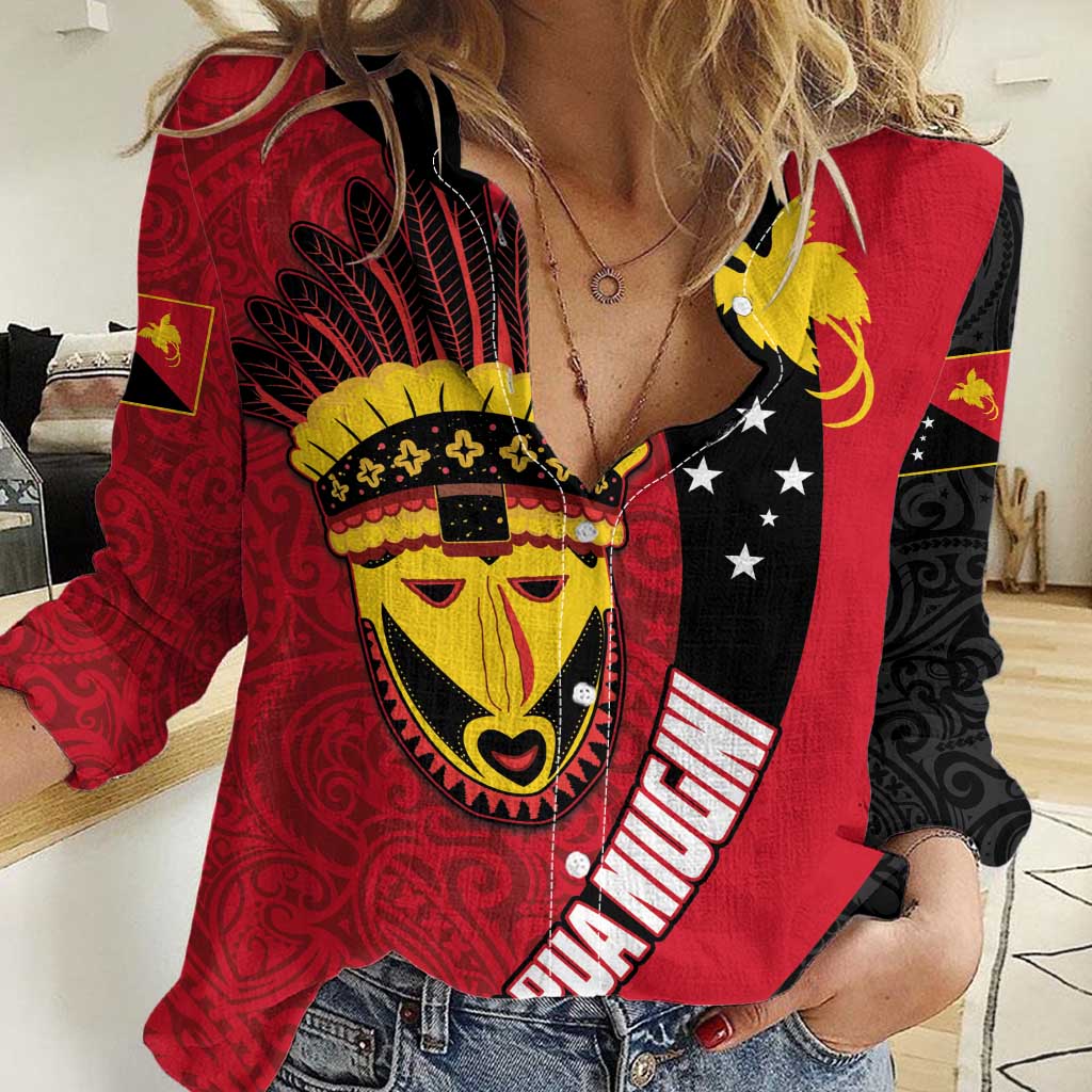 Papua New Guinea Mask Festival Women Casual Shirt Papua Niugini Tribe Mask Melanesian Pattern