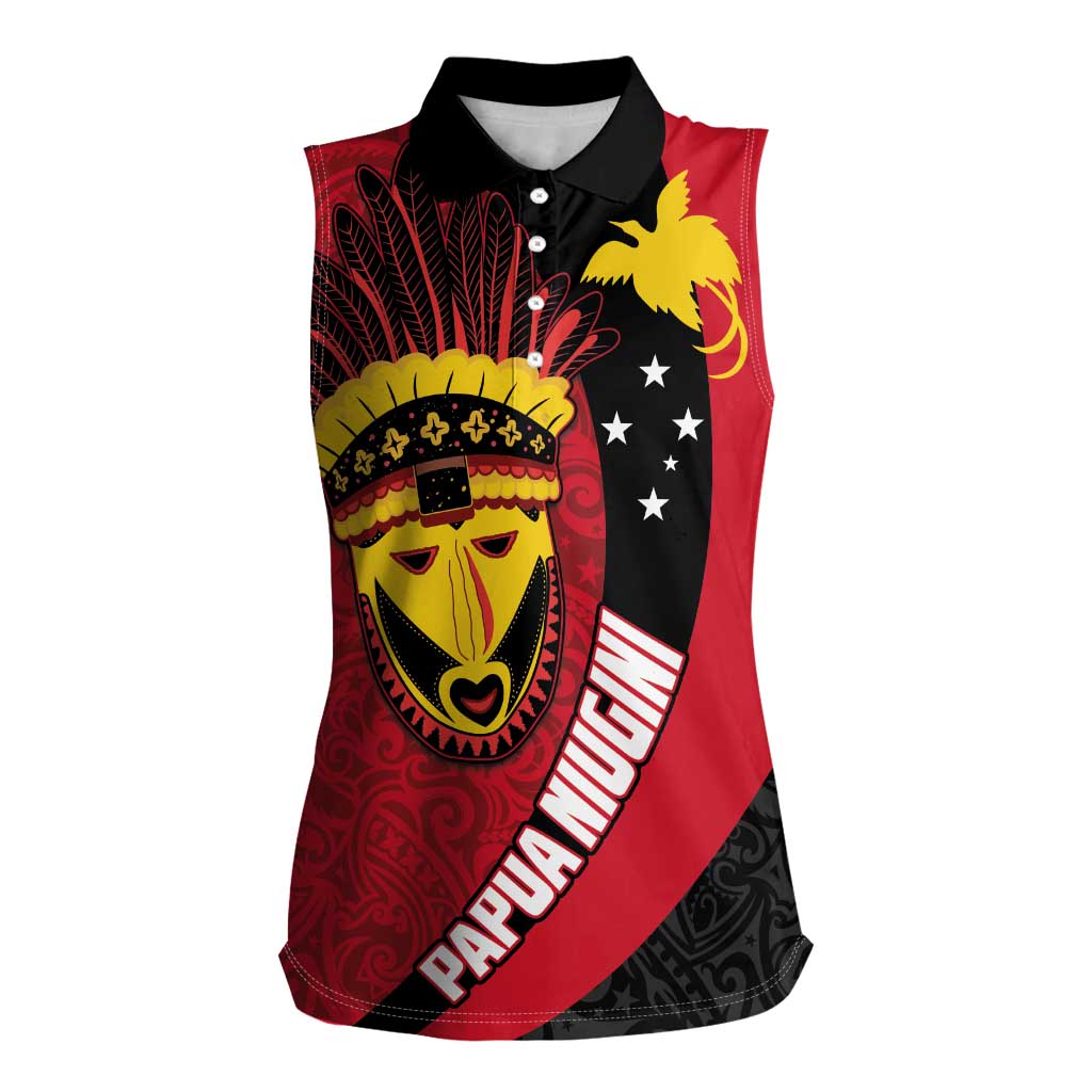 Papua New Guinea Mask Festival Women Sleeveless Polo Shirt Papua Niugini Tribe Mask Melanesian Pattern