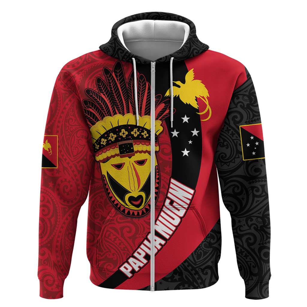 Papua New Guinea Mask Festival Zip Hoodie Papua Niugini Tribe Mask Melanesian Pattern