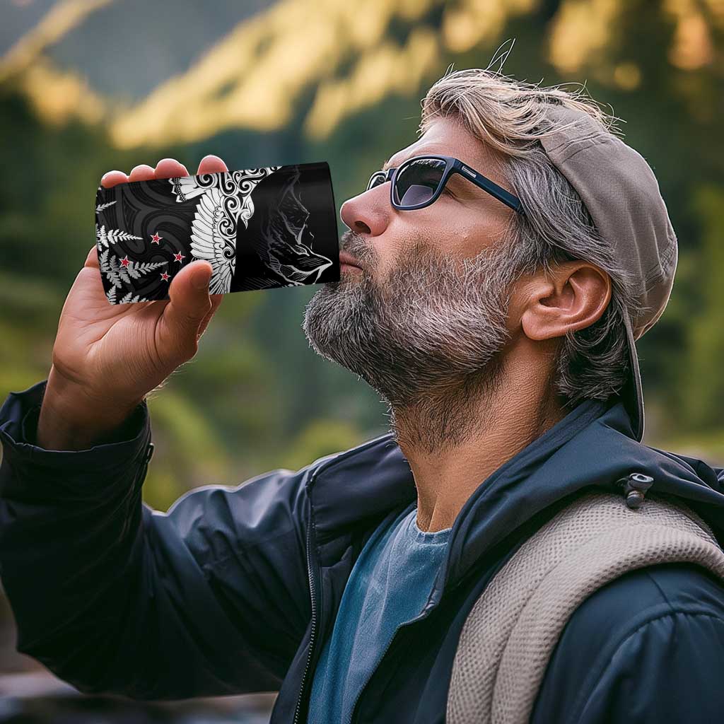 New Zealand Kea Bird 4 in 1 Can Cooler Tumbler Maori Tattoo and Silver Fern Black Color