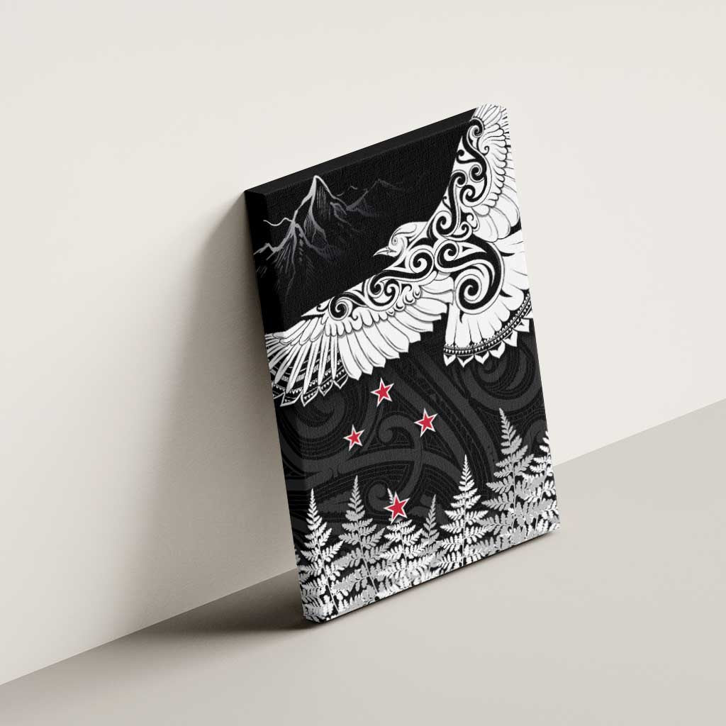 New Zealand Kea Bird Canvas Wall Art Maori Tattoo and Silver Fern Black Color