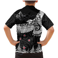 New Zealand Kea Bird Family Matching Mermaid Dress and Hawaiian Shirt Maori Tattoo and Silver Fern Black Color
