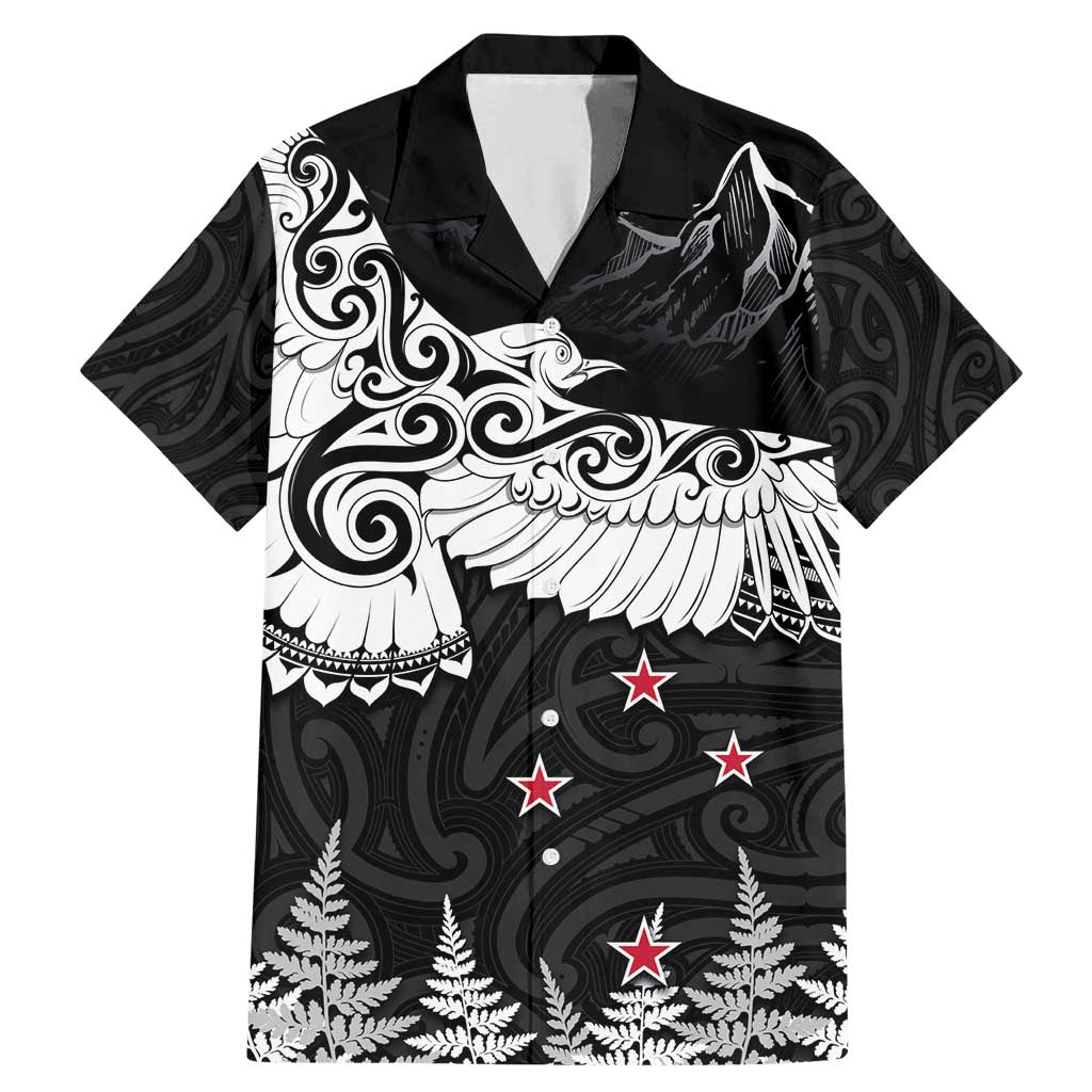New Zealand Kea Bird Family Matching Mermaid Dress and Hawaiian Shirt Maori Tattoo and Silver Fern Black Color