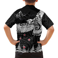 New Zealand Kea Bird Family Matching Short Sleeve Bodycon Dress and Hawaiian Shirt Maori Tattoo and Silver Fern Black Color