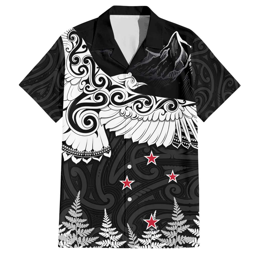 New Zealand Kea Bird Family Matching Short Sleeve Bodycon Dress and Hawaiian Shirt Maori Tattoo and Silver Fern Black Color