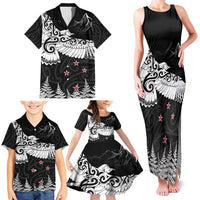 New Zealand Kea Bird Family Matching Tank Maxi Dress and Hawaiian Shirt Maori Tattoo and Silver Fern Black Color LT03 - Polynesian Pride