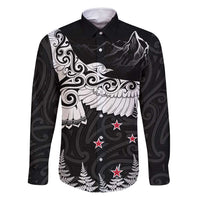 New Zealand Kea Bird Family Matching Tank Maxi Dress and Hawaiian Shirt Maori Tattoo and Silver Fern Black Color LT03 Dad's Shirt - Long Sleeve Black - Polynesian Pride