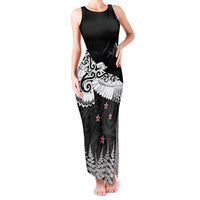 New Zealand Kea Bird Family Matching Tank Maxi Dress and Hawaiian Shirt Maori Tattoo and Silver Fern Black Color LT03 Mom's Dress Black - Polynesian Pride
