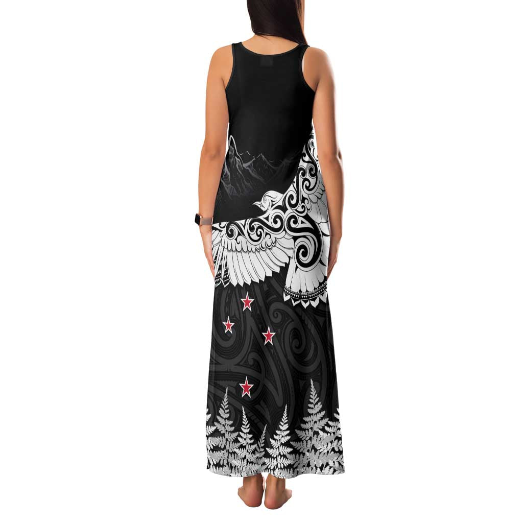 New Zealand Kea Bird Family Matching Tank Maxi Dress and Hawaiian Shirt Maori Tattoo and Silver Fern Black Color LT03 - Polynesian Pride