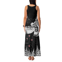 New Zealand Kea Bird Family Matching Tank Maxi Dress and Hawaiian Shirt Maori Tattoo and Silver Fern Black Color LT03 - Polynesian Pride