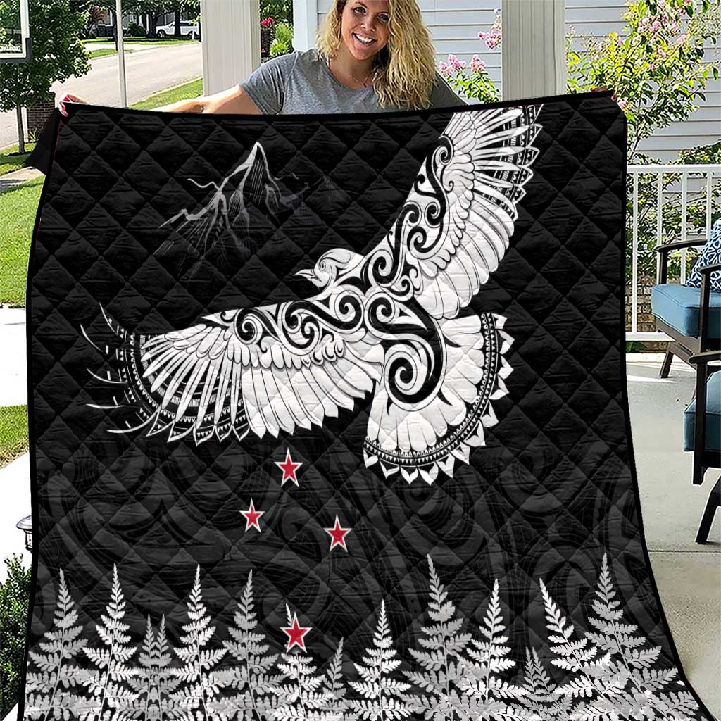 New Zealand Kea Bird Quilt Maori Tattoo and Silver Fern Black Color LT03 Black - Polynesian Pride