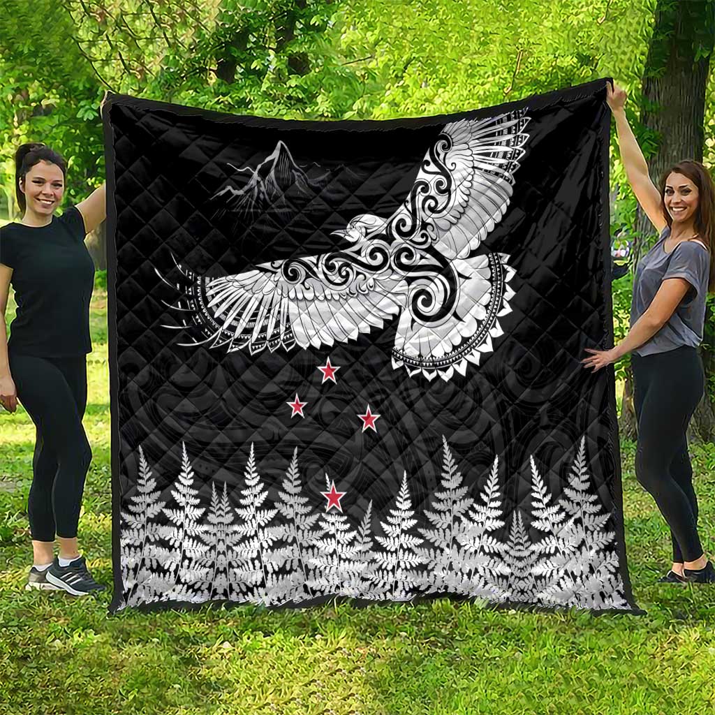 New Zealand Kea Bird Quilt Maori Tattoo and Silver Fern Black Color LT03 - Polynesian Pride