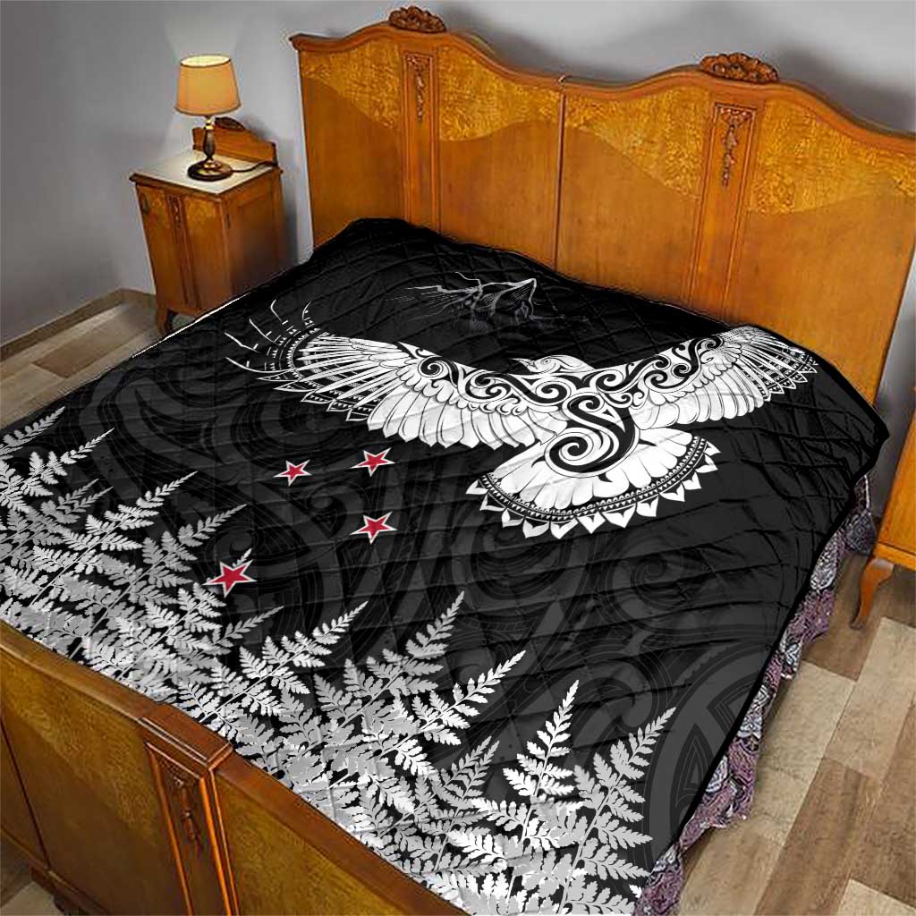 New Zealand Kea Bird Quilt Maori Tattoo and Silver Fern Black Color LT03 - Polynesian Pride
