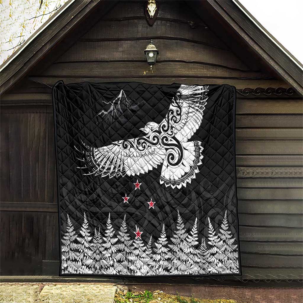 New Zealand Kea Bird Quilt Maori Tattoo and Silver Fern Black Color LT03 - Polynesian Pride
