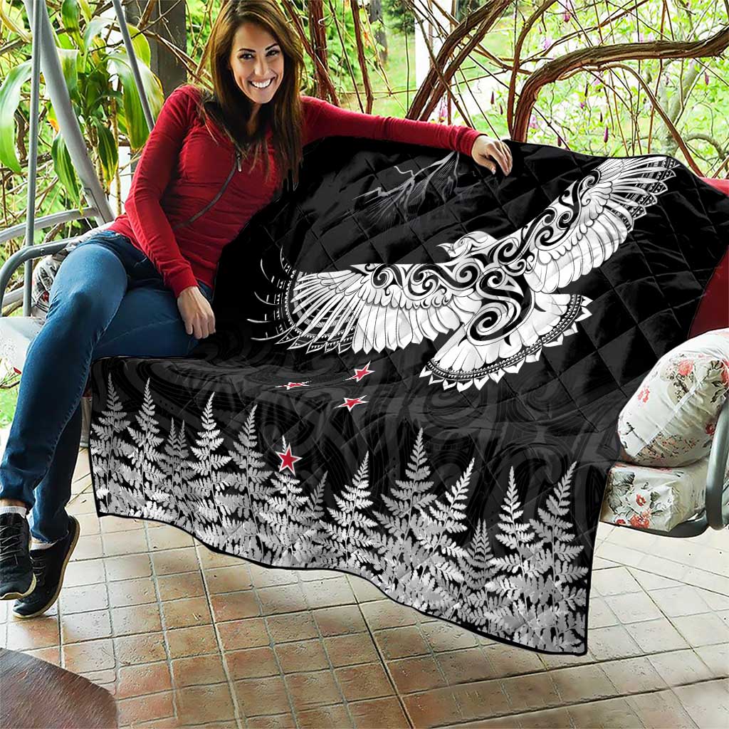 New Zealand Kea Bird Quilt Maori Tattoo and Silver Fern Black Color LT03 - Polynesian Pride