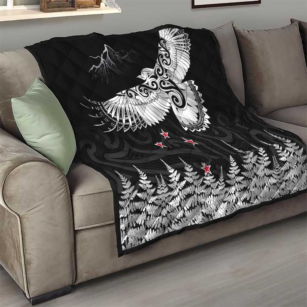 New Zealand Kea Bird Quilt Maori Tattoo and Silver Fern Black Color LT03 - Polynesian Pride