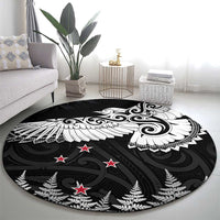 New Zealand Kea Bird Round Carpet Maori Tattoo and Silver Fern Black Color LT03 - Polynesian Pride