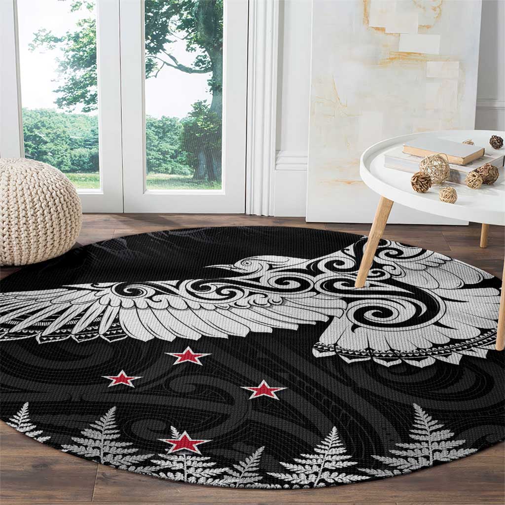 New Zealand Kea Bird Round Carpet Maori Tattoo and Silver Fern Black Color LT03 - Polynesian Pride
