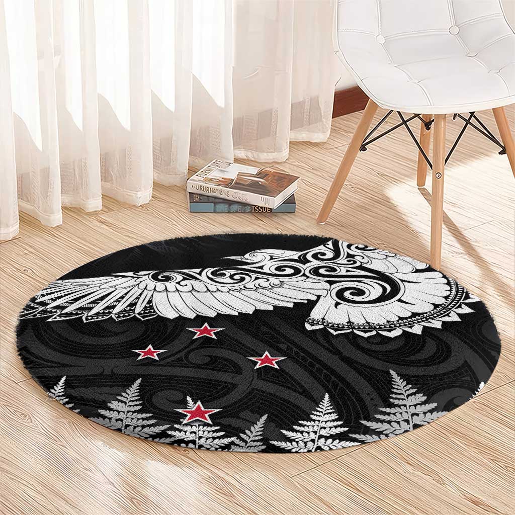 New Zealand Kea Bird Round Carpet Maori Tattoo and Silver Fern Black Color LT03 - Polynesian Pride