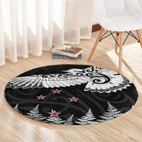 New Zealand Kea Bird Round Carpet Maori Tattoo and Silver Fern Black Color LT03 - Polynesian Pride