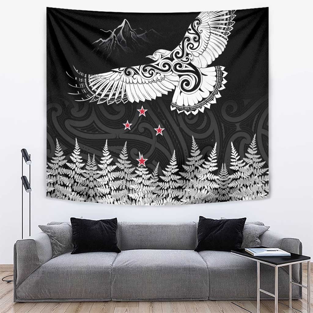 New Zealand Kea Bird Tapestry Maori Tattoo and Silver Fern Black Color LT03 Black - Polynesian Pride