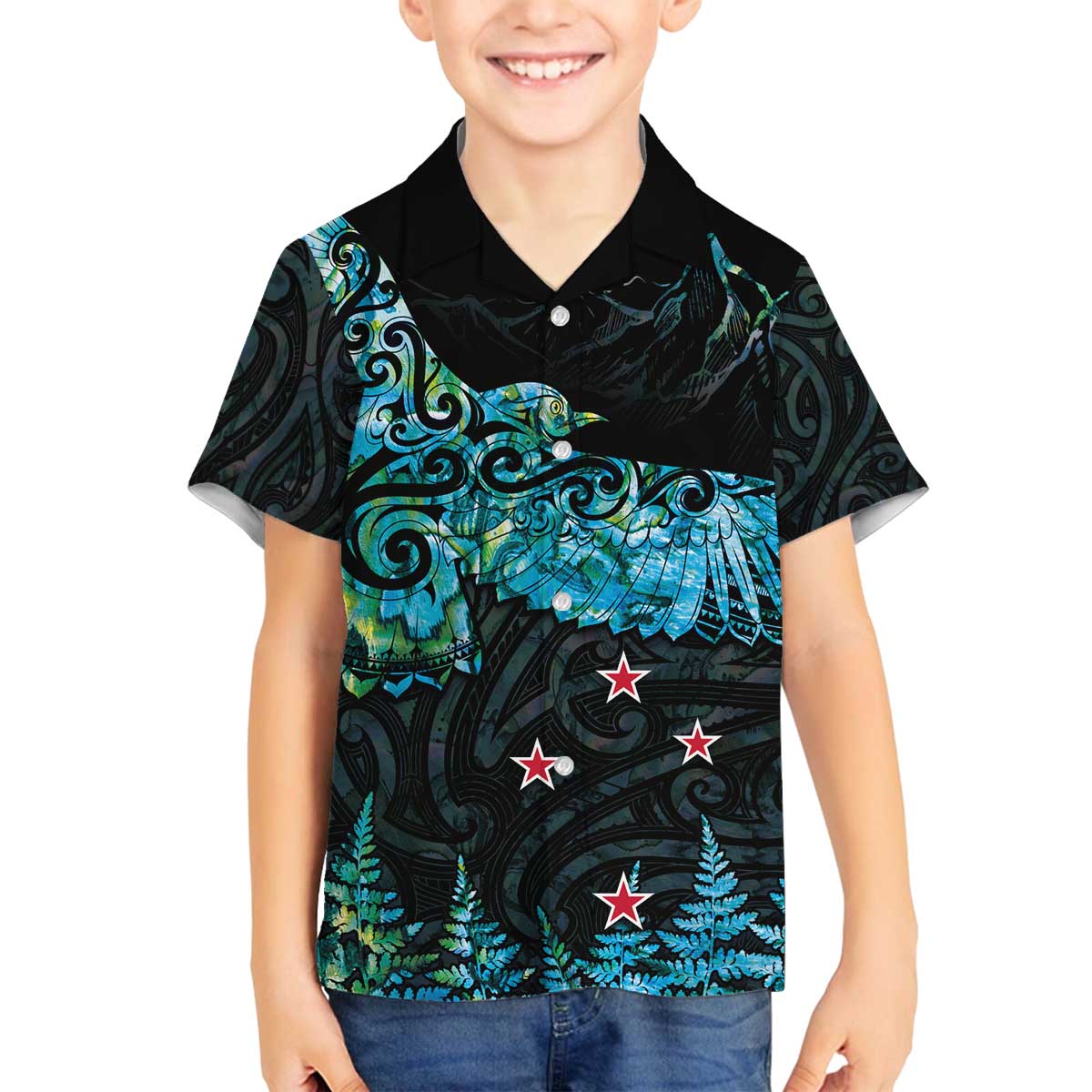 New Zealand Kea Bird Family Matching Puletasi and Hawaiian Shirt Maori Tattoo and Silver Fern Paua Shell Style