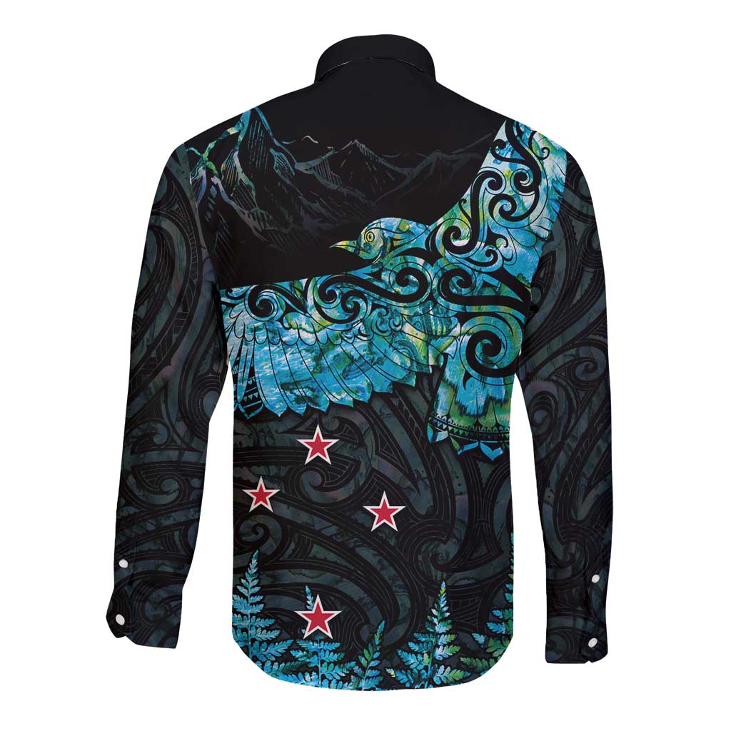 New Zealand Kea Bird Long Sleeve Button Shirt Maori Tattoo and Silver Fern Paua Shell Style LT03 - Polynesian Pride