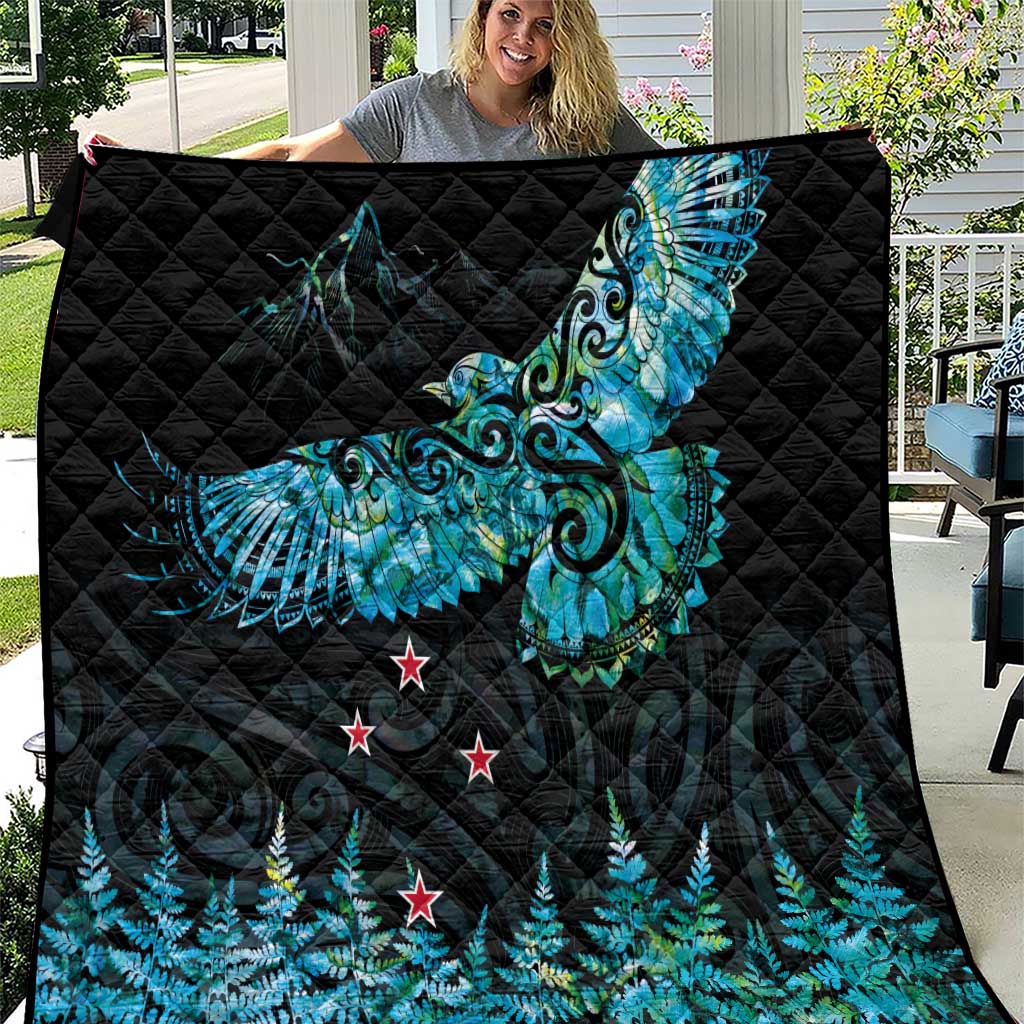 New Zealand Kea Bird Quilt Maori Tattoo and Silver Fern Paua Shell Style LT03 Black - Polynesian Pride