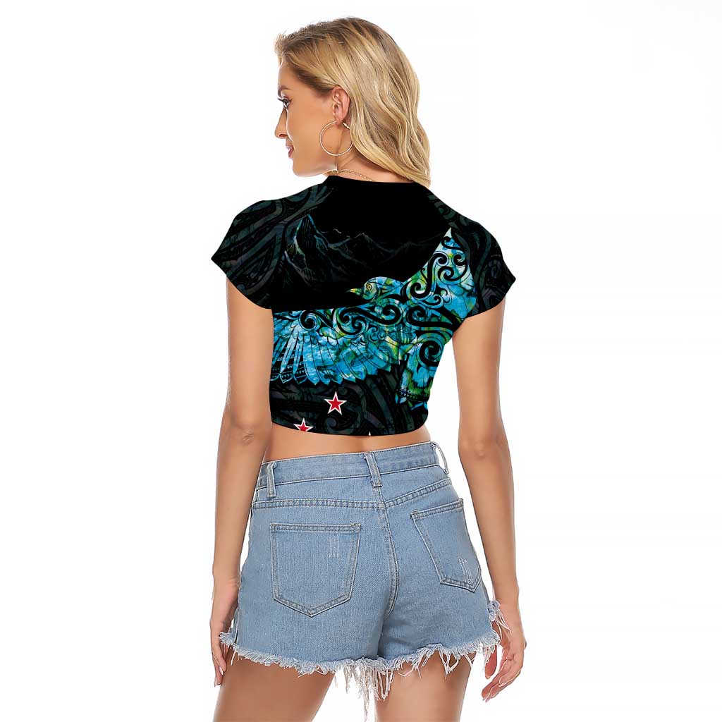 New Zealand Kea Bird Raglan Cropped T Shirt Maori Tattoo and Silver Fern Paua Shell Style