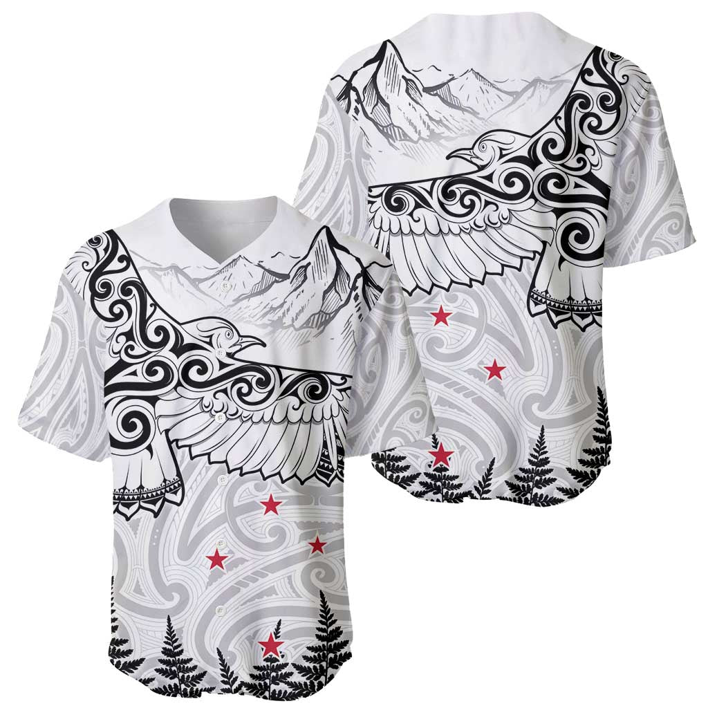 New Zealand Kea Bird Baseball Jersey Maori Tattoo and Silver Fern White Color LT03 - Polynesian Pride