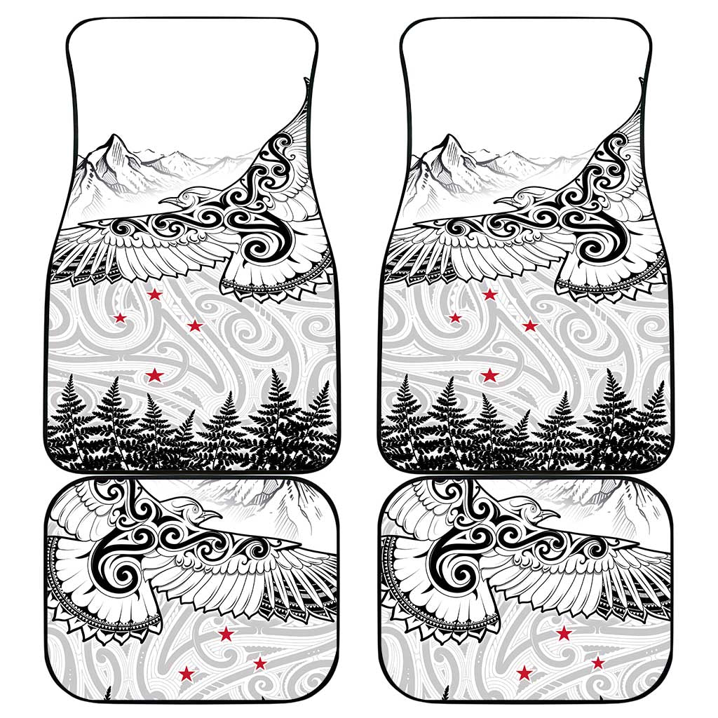 New Zealand Kea Bird Car Mats Maori Tattoo and Silver Fern White Color