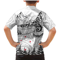 New Zealand Kea Bird Family Matching Mermaid Dress and Hawaiian Shirt Maori Tattoo and Silver Fern White Color