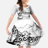 New Zealand Kea Bird Family Matching Mermaid Dress and Hawaiian Shirt Maori Tattoo and Silver Fern White Color