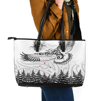 New Zealand Kea Bird Leather Tote Bag Maori Tattoo and Silver Fern White Color