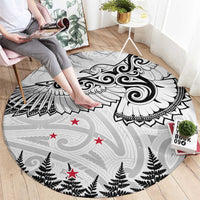 New Zealand Kea Bird Round Carpet Maori Tattoo and Silver Fern White Color LT03 - Polynesian Pride