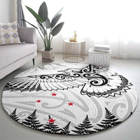 New Zealand Kea Bird Round Carpet Maori Tattoo and Silver Fern White Color LT03 - Polynesian Pride