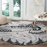 New Zealand Kea Bird Round Carpet Maori Tattoo and Silver Fern White Color LT03 - Polynesian Pride