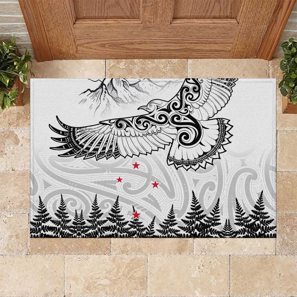 New Zealand Kea Bird Rubber Doormat Maori Tattoo and Silver Fern White Color LT03 White - Polynesian Pride