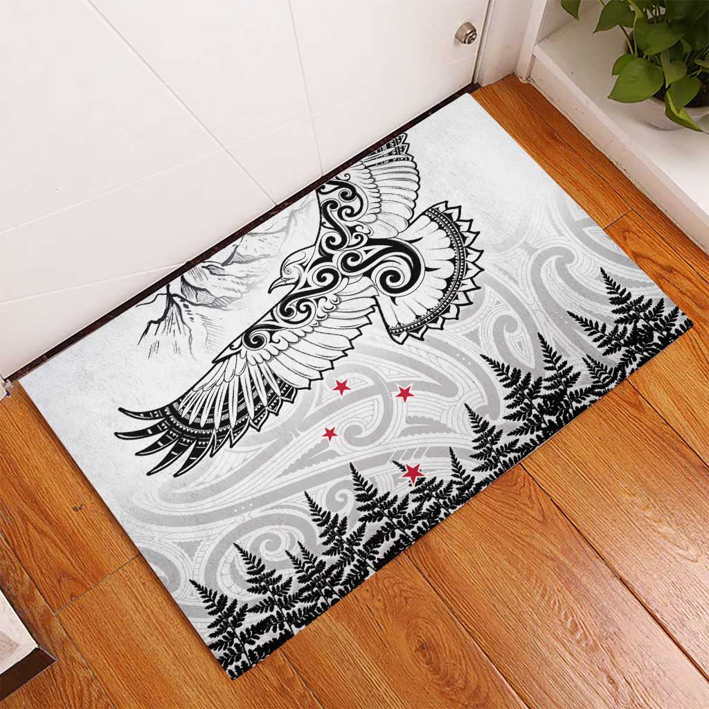 New Zealand Kea Bird Rubber Doormat Maori Tattoo and Silver Fern White Color LT03 - Polynesian Pride