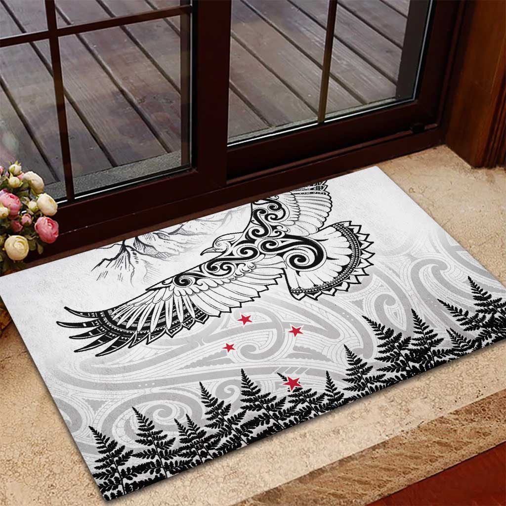 New Zealand Kea Bird Rubber Doormat Maori Tattoo and Silver Fern White Color LT03 - Polynesian Pride
