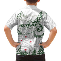 New Zealand Kea Bird Family Matching Long Sleeve Bodycon Dress and Hawaiian Shirt Maori Tattoo and Silver Fern Green Color