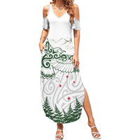 New Zealand Kea Bird Family Matching Summer Maxi Dress and Hawaiian Shirt Maori Tattoo and Silver Fern Green Color